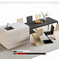 Modern Bar Counter Interior With White Cabinets Sink Black Table Chairs Fruits And Vase