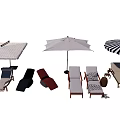 Stylish Lounge Chairs With Different Colors And Sun Umbrellas For Outdoor Use