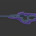 Purple And Blue Sci-Fi Weapon With Glowing Green Accents And Futuristic Design