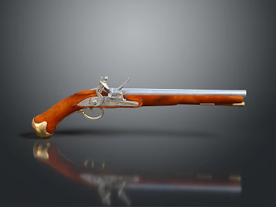 Antique Pistol with Wooden Grip and Polished Metal Barrel Classic Vintage Weapon Design 3d model
