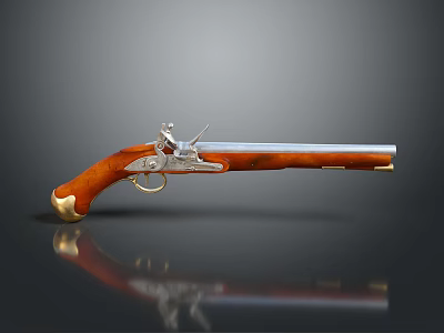 Antique Pistol with Wooden Grip and Polished Metal Barrel Classic Vintage Weapon Design 3d model