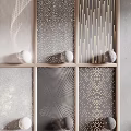 Modern Room Divider Design With Geometric Dot Line Patterns And Gold Gray Grid Panels 3d model