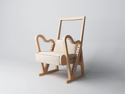 Modern Wooden Frame Leisure Chair With Woven Backrest And Curved Armrests 3d model