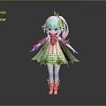 Fantasy Elven Character With White Hair Green Eyes Translucent Wings And Decorative Green Dress