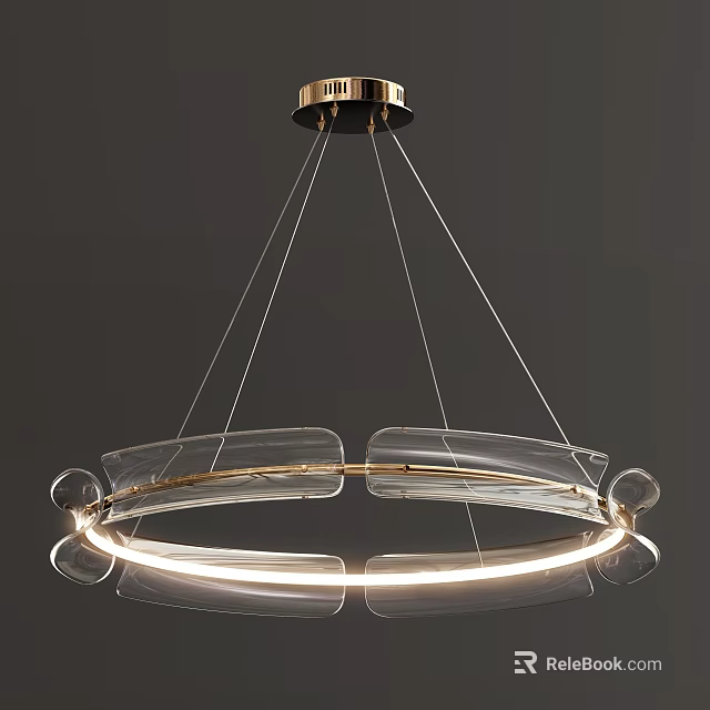 Elegant Modern Chandelier With Circular Transparent Acrylic Rings And Golden Frame Lighting 3d model 