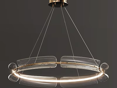 Elegant Modern Chandelier With Circular Transparent Acrylic Rings And Golden Frame Lighting 3d model