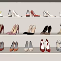 Trendy High Heel Shoes Displayed On Multi Layer Shelves Featuring Various Colors Styles And Designs