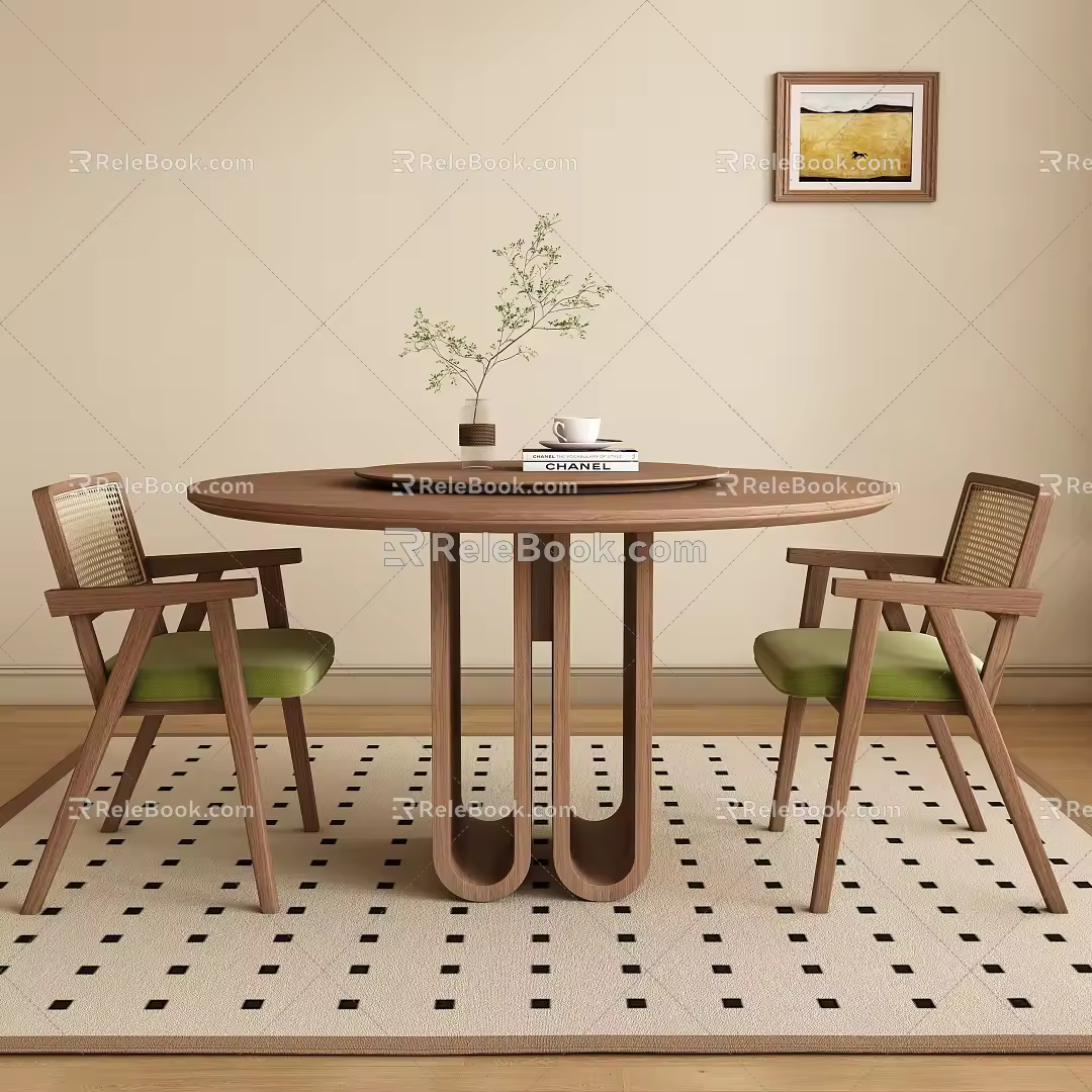Middle-style round dining table and chair 3d model