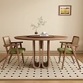 Middle-style round dining table and chair 3d model
