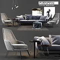 Modern Living Room With Gray Sofa Armchairs Side Tables Rug And Decorative Painting