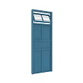 Modern Blue Wooden Swing Door With Top Window Panes And Rectangular Panel Design 3d model