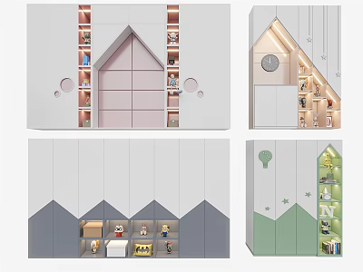 Cute House Shaped Kids Wardrobe With Open Shelves Toy Storage And Star Accents 3d model