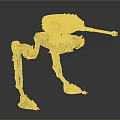 Four Legged Mechanical Character With Yellow Metal Body And Cannon Sci Fi Design