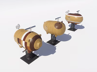 Fun Pig Shaped Wooden Building Blocks Playground Rides With Spring Base Stands 3d model