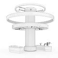 Futuristic Exhibition Design Display With Circular Glowing Rings Blue Pillar And Platforms