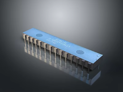 Blue Computer Integrated Circuit Chip With Metallic Pins And Electronic Components 3d model
