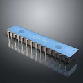 Blue Computer Integrated Circuit Chip With Metallic Pins And Electronic Components