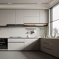 Modern Kitchen Interior Design With Minimalist Cabinets Appliances Lighting Plants And Countertop