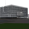 Modern Office Building Exterior Design With Glass Curtain Wall Greenery And Pedestrians