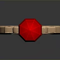 Elegant Gold Ring With Red Gemstone And Decorative Metal Details