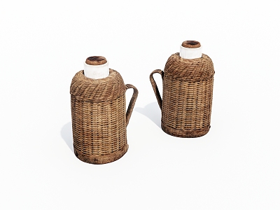 Handmade bamboo thermos old objects 3d model