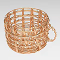 Golden Woven Metal Basket With Decorative Handle And Intricate Design