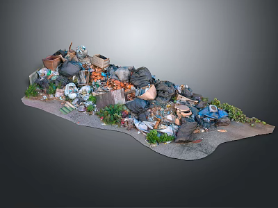 Garbage Dump Scene With Trash Bags Various Waste And Surrounding Plants 3d model