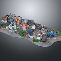 Garbage Dump Scene With Trash Bags Various Waste And Surrounding Plants 3d model