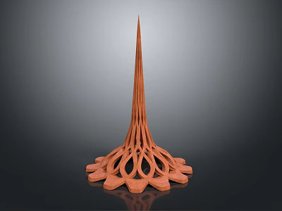 Orange Modern Sculptural Structure With Spire Top And Intricate Lacy Base 3d model
