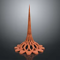 Orange Modern Sculptural Structure With Spire Top And Intricate Lacy Base