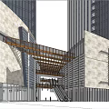 Modern Office Building Exterior With Glass Curtain Walls Sky Bridge And Stone Facade