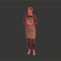 Person Wearing Brown Apron Holding Items In Gray Black Gradient Background