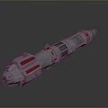 Futuristic Sci Fi Weapon with Silver Metallic Body Red Accents and Blue Glowing Elements