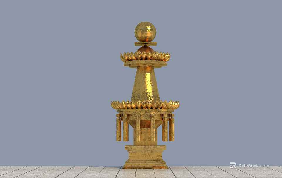 Ancient Golden Pagoda Like Structure With Top Sphere Lotus Decorations Base Platform And Columns 3d model 