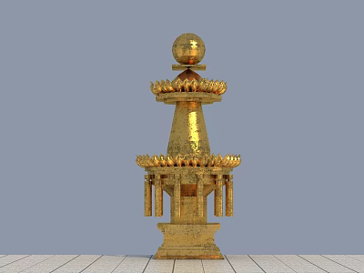 Ancient Golden Pagoda Like Structure With Top Sphere Lotus Decorations Base Platform And Columns 3d model