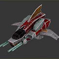 3D Rendered Sci Fi Spaceship Model Red Silver Body Orange Wings And Cannon Details