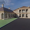 European Style Detached Villa with Stone Exterior Arched Windows Grand Steps Columns and Balcony