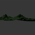 Green 3D Mountain Terrain Model With Textured Surface And Geographical Features