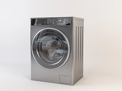 Modern Stainless Steel Front Load Washing Machine With Digital Control And Clear Door 3d model