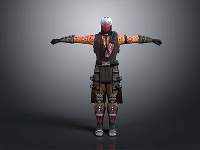Detailed Creature Character 3D Model In Armored Costume With Open Arms Pose 3d model