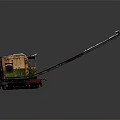 Old Rusty Crane Model With Green Yellow Paint Red Base Long Boom And Hook