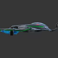 Futuristic Sci Fi Spaceship Model With Gray Green Blue Glowing Thrusters And Sleek Design