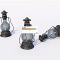 Three Vintage Candle Lanterns With Rustic Metal Base And Glass Shade Design