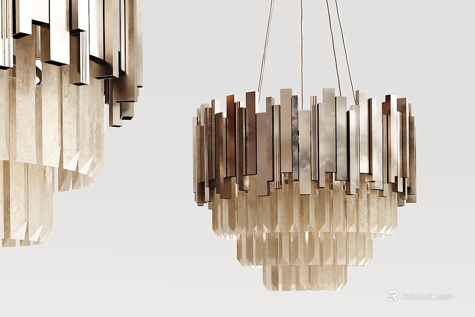 Modern Layered Chandelier Design With Metal And Acrylic Strips For Interior Decor 3d model 
