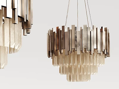 Modern Layered Chandelier Design With Metal And Acrylic Strips For Interior Decor 3d model