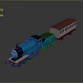 Electric Toy Train With Blue Locomotive And White Passenger Carriage
