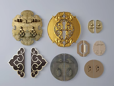 Various Vintage Ornate And Modern Design Door Handles In Brass Metal Materials 3d model