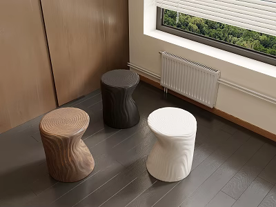 Natural Stump Shaped Stools In Brown Black White For Indoor Decor 3d model