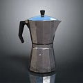 Shiny Silver Moka Pot With Black Handle On Reflective Surface