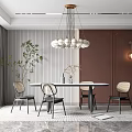 Elegant Modern Dining Table Set With Four Chairs Pendant Light And Striped Wall 3d model